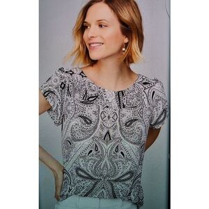 LOFT Black and White Paisley Blouse
